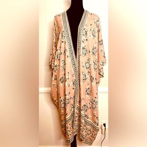 Angie Pink Floral Rayon Kimono Duster -S